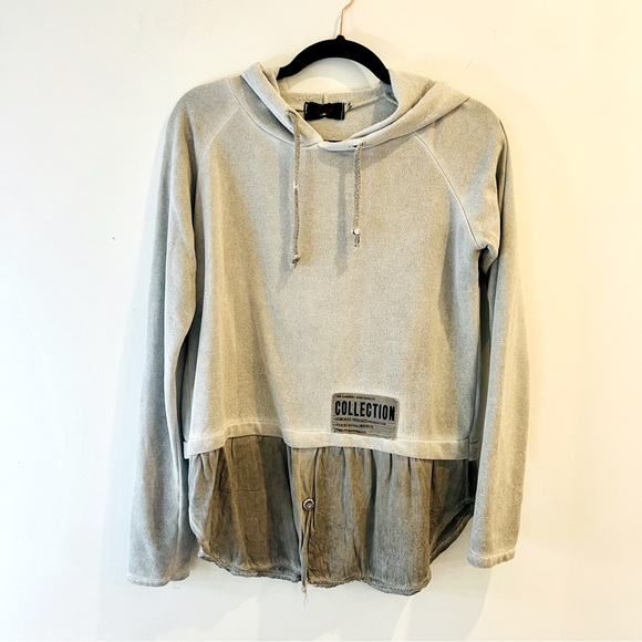 Elissia Sweaters - Elissia | Grey Hoodie with Faux Shirt Tails